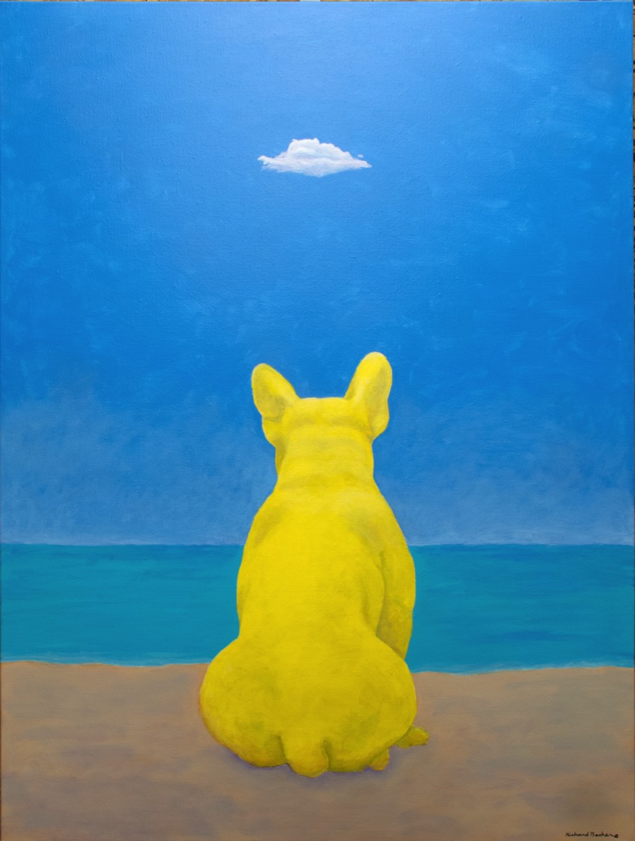 Dogs Dream yellow French bulldog acrylic on Belgian linen painting by Richard Becker