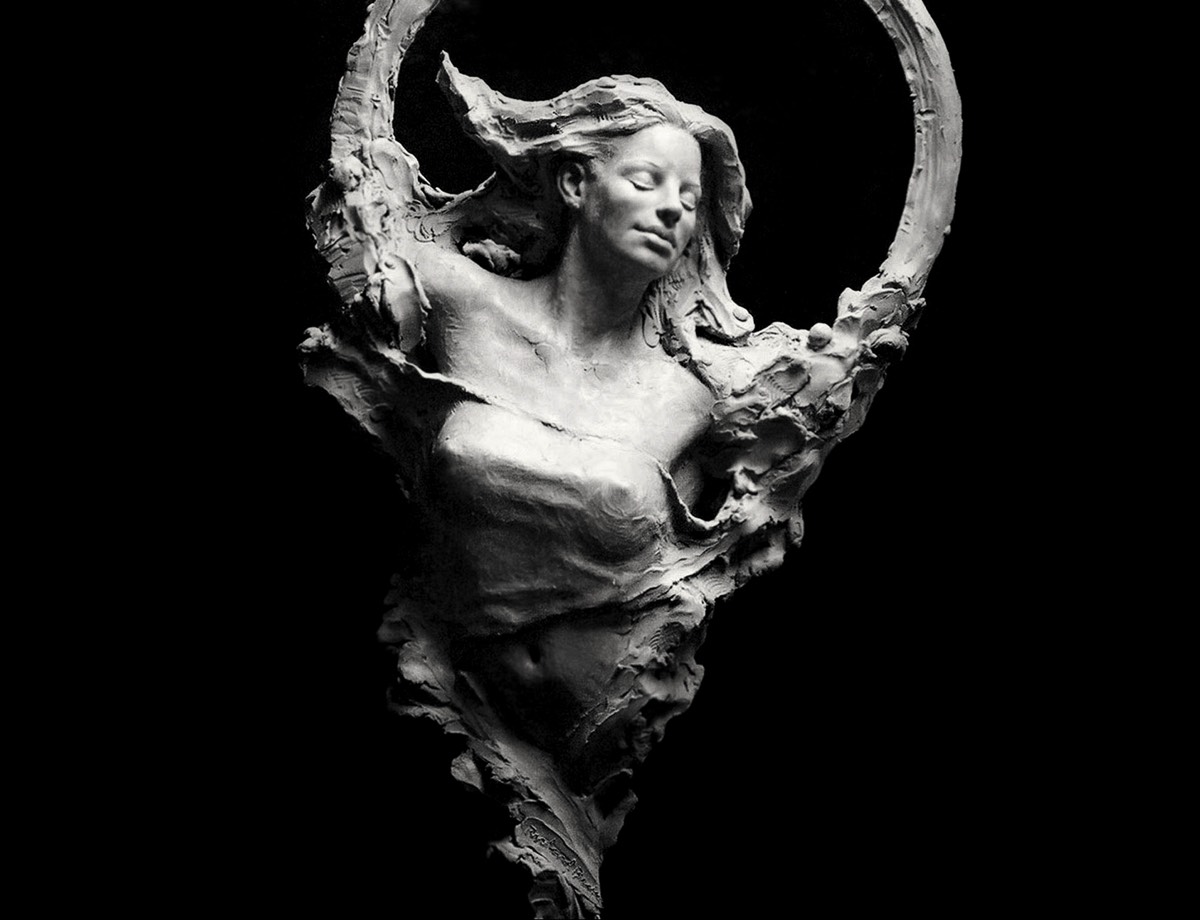 Serenity expressively carved female figurative bronze sculpture by Richard Becker