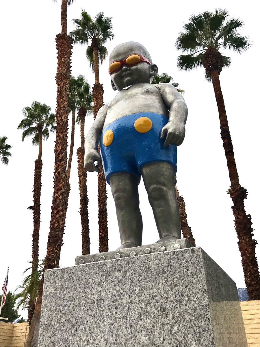 Tot public stainless steel sculpture with automotive paint by Richard Becker in Palm Springs California