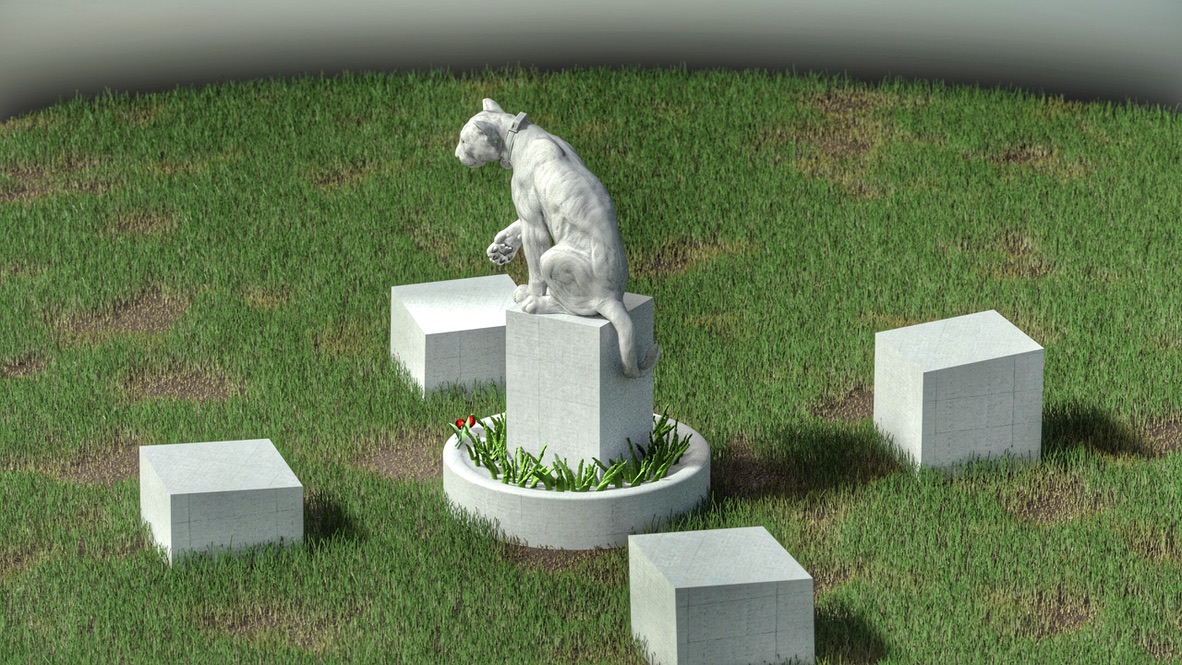 P-22 Mountain Lion Concept -- white patina downward view in grass