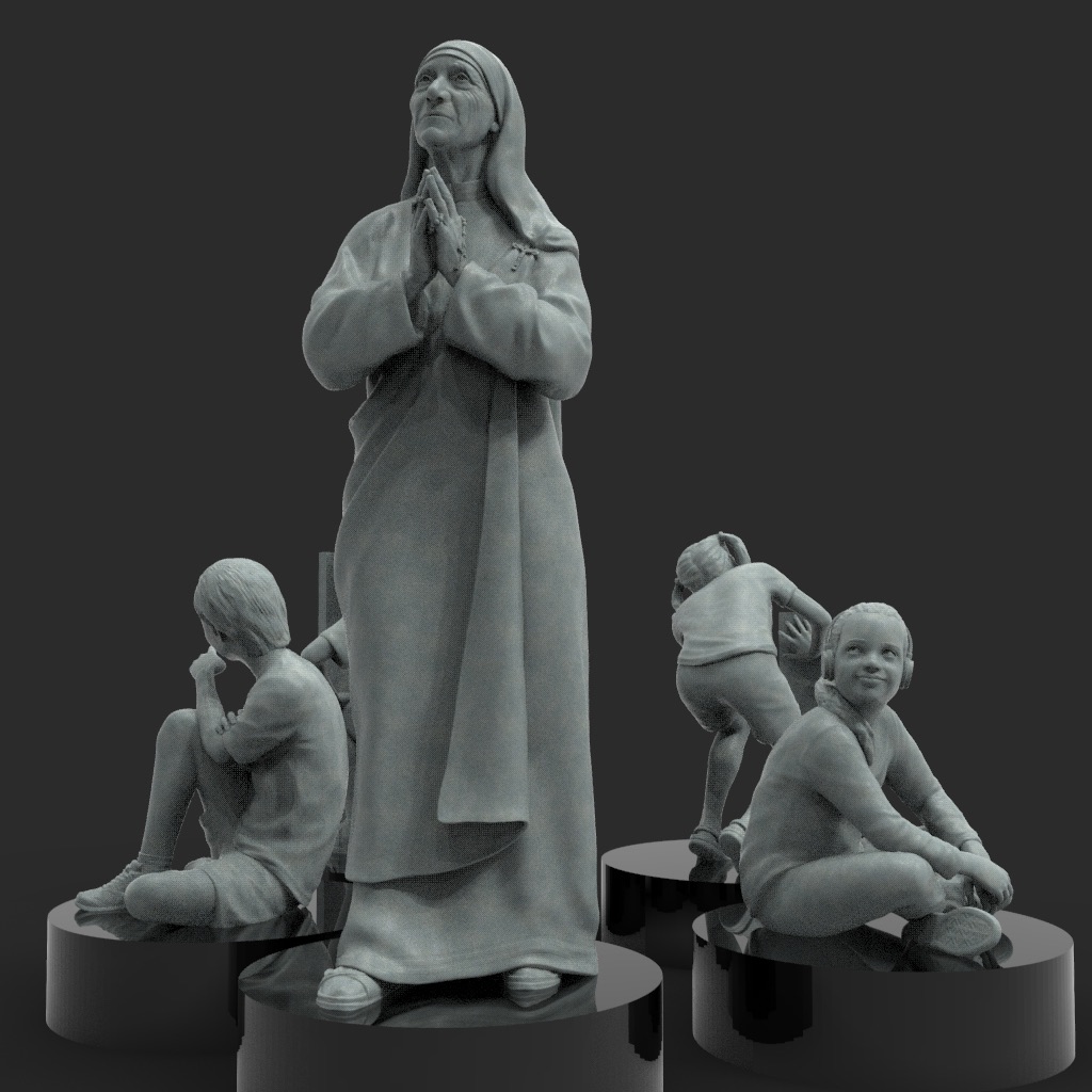 Mother Teresa sculpt render with children by Richard Becker